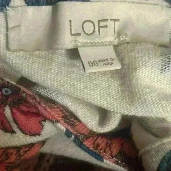 LOFT White Pink Green Botanical Floral 100% Cotton Jersey Knit Dress 00 - Picture 4 of 4